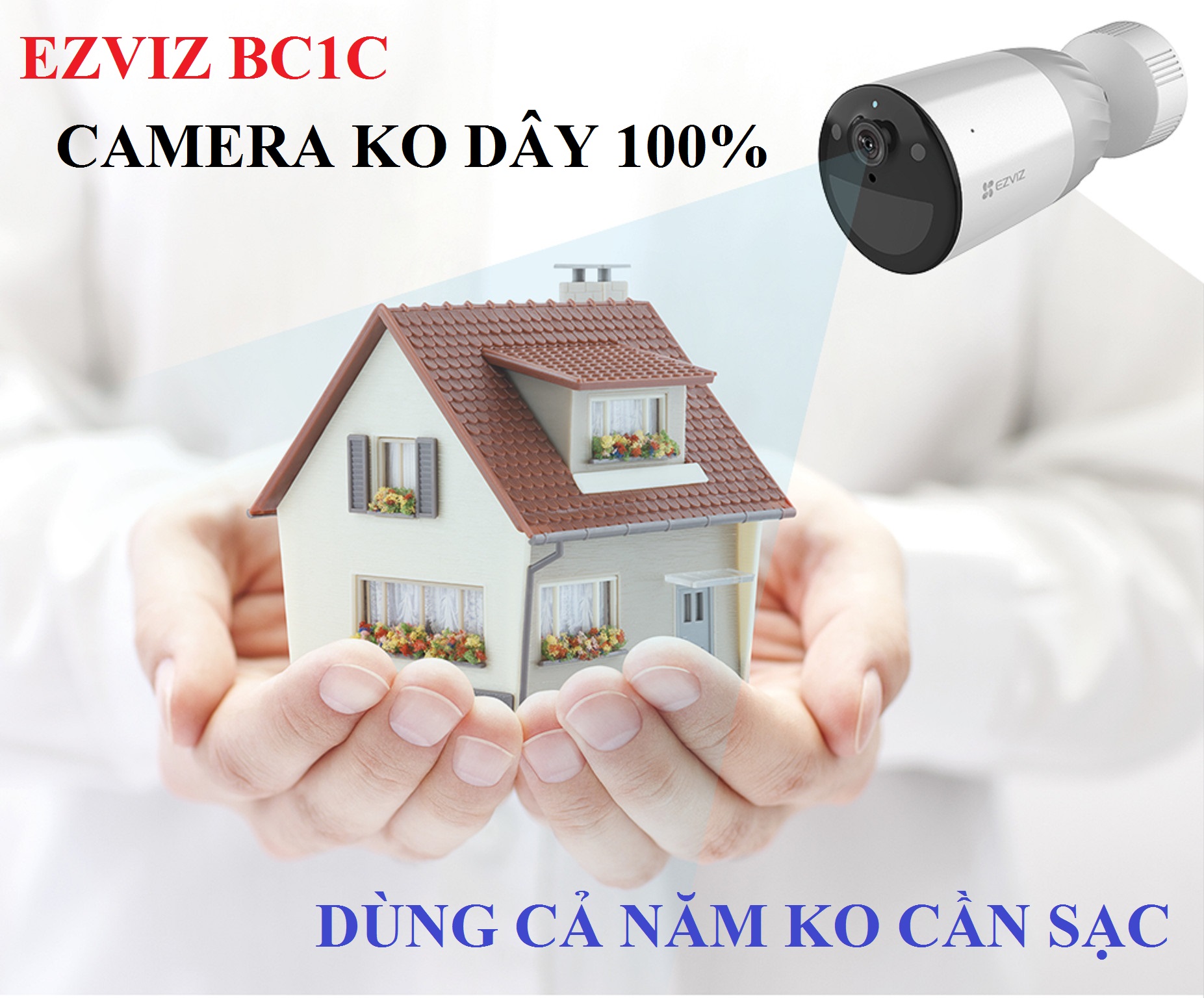 Camera Wifi ko dây EZVIZ BC1C pin khủng dùng cả năm, lắp ngoài trời có màu ban đêm